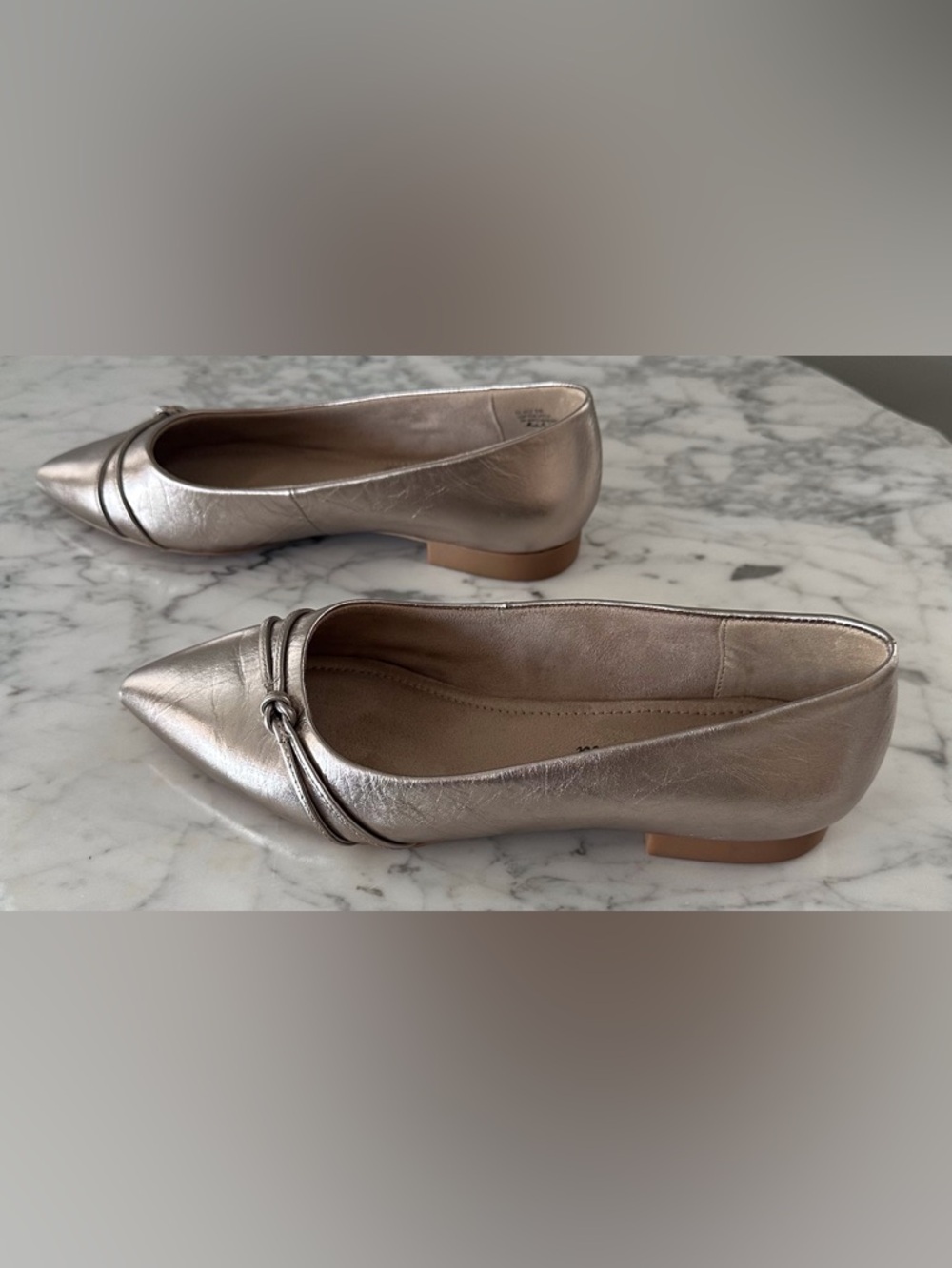 NWOB Bella Vita Metallic Champagne Leather Pointed Toe Ballet Flats 9W